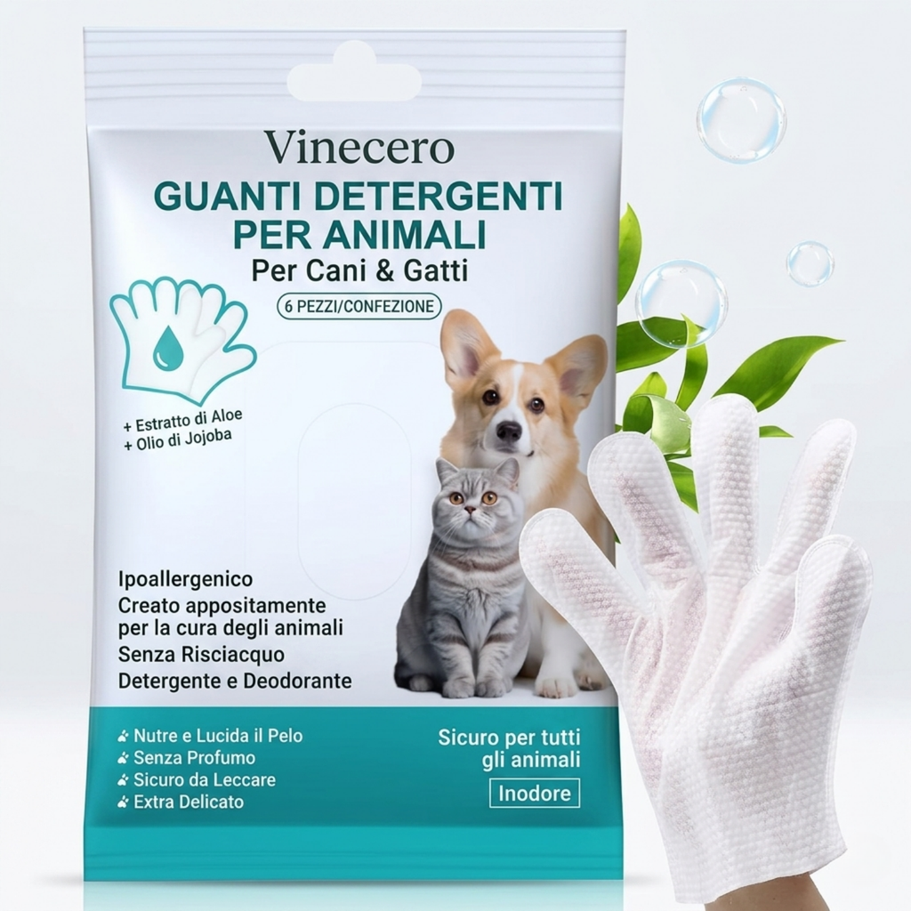 Vinecero® Guanti Detergenti Senza Risciacquo per Cani e Gatti