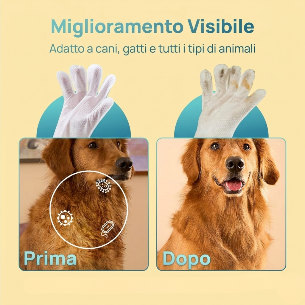 Vinecero® Guanti Detergenti Senza Risciacquo per Cani e Gatti